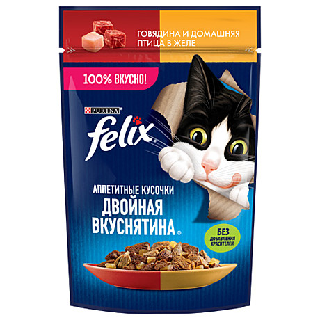 Корм д/к Felix Двойная вкуснятина пауч 75г Говядина/Птица